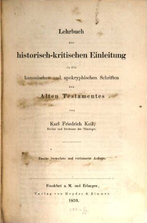 Lehrbuch der historisch-kritischen Einleitung in die kanonischen und apokryphischen Schriften des Alten Testamentes