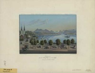 Ansicht von Luzern, Schweiz, Kupferstich, um 1840 : Luzerne prise du Schweizerhof, vers le mont Righi / Dessiné par R. Dikenmann. Gravé par H. Siegfried. - Zürich : R. Dikenmann , [um 1840?]. - 1 Kunstbl. : Kupferstich ; 20 x 14 cm