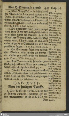 Cap. XVII. Von der heiligen Tauffe