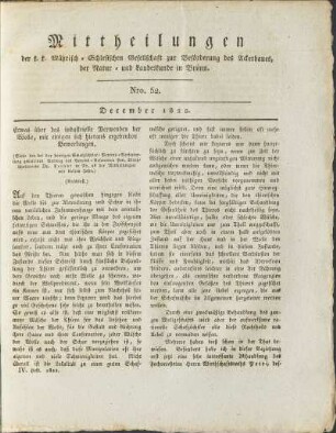 Mittheilungen. Nro. 52. December 1822.