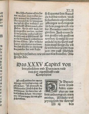 Das XXXV Capitel von den pfersichen vnd Duracinen/ vnd von irer aigenschafft vnd Complexion.