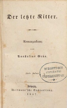 Der letzte Ritter : Romanzenkranz