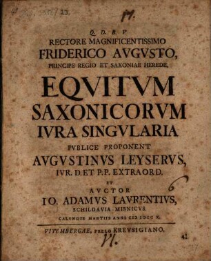 De equitum saxonicorum iuribus singularibus