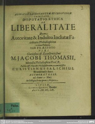 Disputatio ethica de liberalitate
