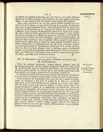 Sur le Steatornis, nouveau genre d'Oiseau nocturne
