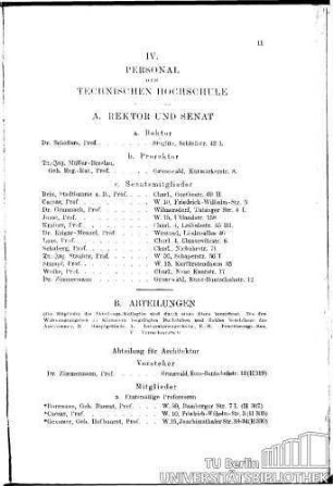 IV. Personal der Technischen Hochschule