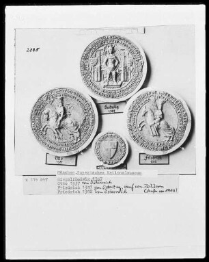 Siegel Ludwig, 1367, Otto von Österreich 1337, Friedrich Graf von Zollern 1317, Friedrich von Österreich 1312