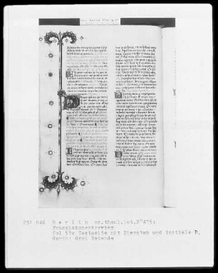 Franziskanisches Brevier — Initiale P, darin drei Betende, Folio 51verso