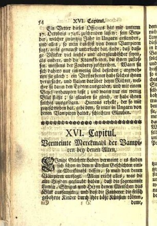 XVI. Capitul. Vermeinte Merckmahl der Vampiren bey denen Alten.