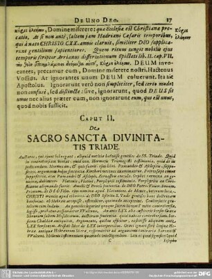 Caput II. De Sacro Sancta Divinitatis Triade