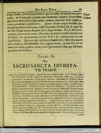 Caput II. De Sacro Sancta Divinitatis Triade