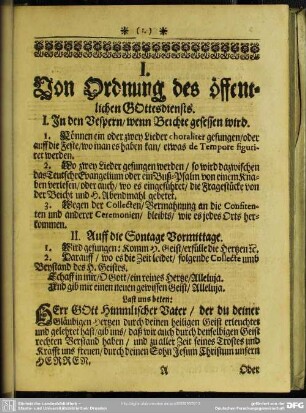 I. Von Ordnung des öffentlichen Gottesdiensts