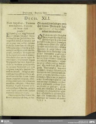 Decis. XLI. Num Impuberi, Tutorem non habenti, Curator ad litem dari possit?