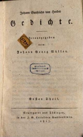 Johann Gottfrieds von Herder Gedichte, 1