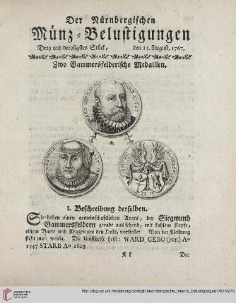 Drey und dreysigstes Stück. Zwo Gammersfeldische Medaillen