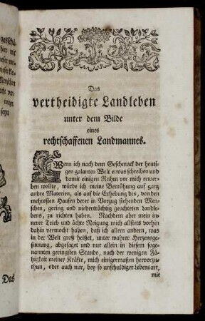 [Das vertheidigte Landleben.]