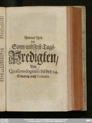 Anderer Theil. der Sonn- und Fest-Tags-Predigten, Von Quasimodogeniti bis den 24. Sonntag nach Trinitatis.