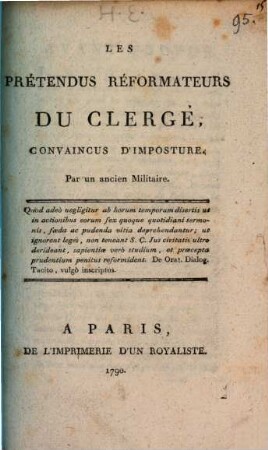 Les prétendus réformateurs du clergé, convaincus d'imposture