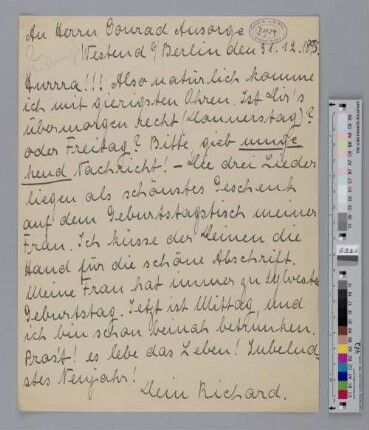 Brief an Konrad Ansorge