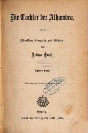 Die Tochter der Alhambra : Historischer Roman in drei Büchern, 3