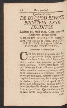 Ejusdem Oratio De Eo Quod Refert, Principes Esse Eruditos