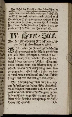 IV. Haupt-Stück. Von den Ursachen der Kranckheiten/ so aus der Lufft ihren Ursprung haben