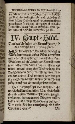 IV. Haupt-Stück. Von den Ursachen der Kranckheiten/ so aus der Lufft ihren Ursprung haben