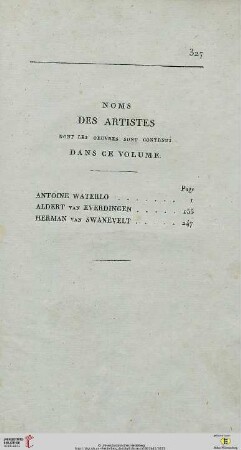 Noms des artistes dont les oeuvres sont contenus dans ce volume