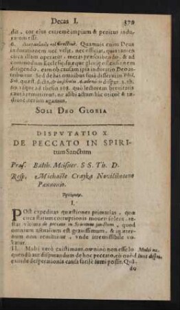 Disputatio X. De Peccato In Spiritum Sanctum