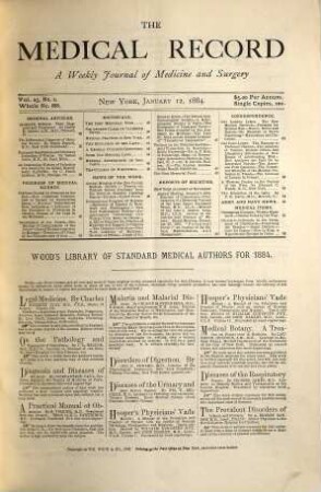 Medical record : a monthly journal of medicine and surgery. 25,[a]. 1884. Anzeigen
