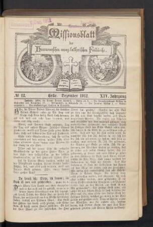 N°. 12. Dezember 1912. XIV. Jahrgang