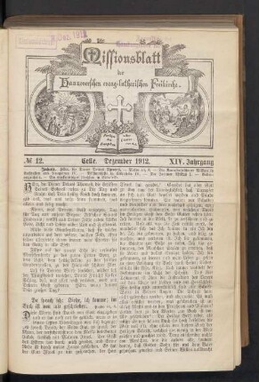 N°. 12. Dezember 1912. XIV. Jahrgang