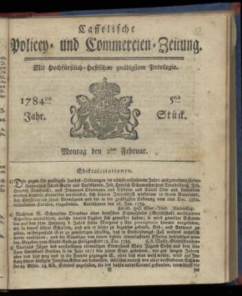 5tes Stueck, Montag den 2ten Februar. 1784
