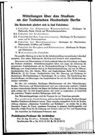 Mitteilungen über das Studium an der Technischen Hochschule