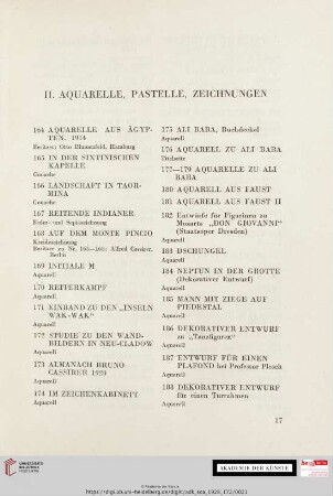 II. Aquarelle, Pastelle, Zeichnungen