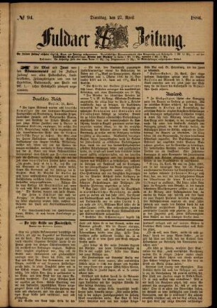 Ausgabe vom Dienstag, den 27. April 1886.