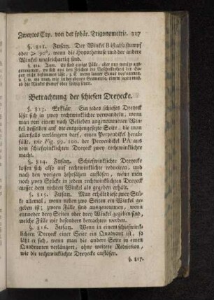 Betrachtung der schiefen Dreyecke.