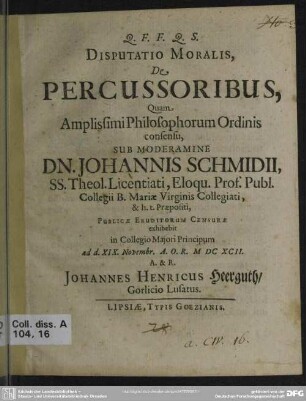 Disputatio moralis de percussoribus