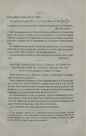 SOLUTION GÉOMÉTRIQUE DE LA QUESTION DE GÉOMÉTRIE ANALYTIQUE POSÉE AU CONCOURS GÉNÉRAL DE 1899.