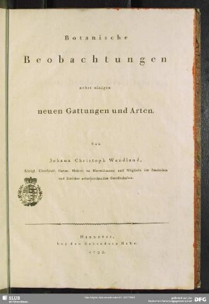 Botanische Beobachtungen : nebst einigen neuen Gattungen und Arten