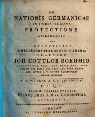 De nationis Germanicae in curia Romana protectione dissertatio