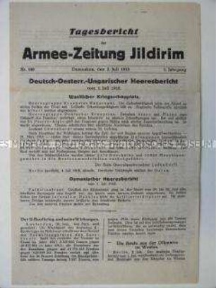 Mitteilungsblatt der "Armee-Zeitung Jildirim" zur Kriegslage auf dem Balkan und im Nahen Osten