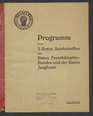 Programm zum 3. Roten Reichstreffen des Roten Frontkämpfer-Bundes und der Roten Jungfront