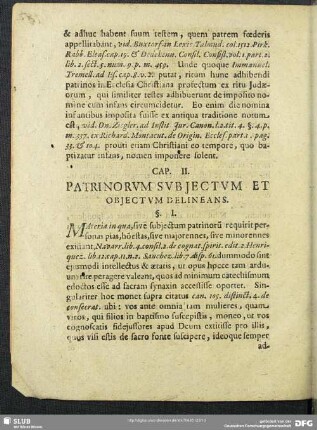 Cap. II. Patrinorum Subjectum Et Objectum Delineans