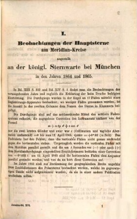 Annalen der Königlichen Sternwarte bei München. 16 = 31 d. Gesamtw. 1867