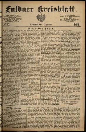Erste Ausgabe vom Samstag, den 27. Februar 1892.