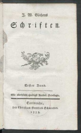Bd. 1: J. W. Göthens Schriften