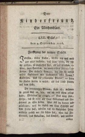 LXII. Stück, den 9. September 1776