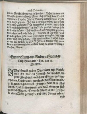Euangelium am Andern Sontage nach Trinitatis/ Luc. am 14. Capittel.