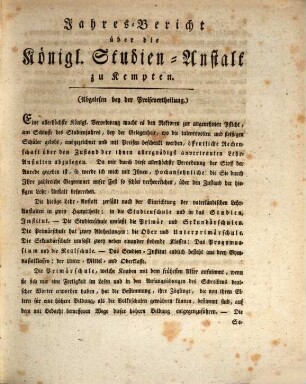 Verzeichniß aller Studierenden, welche an der Königlichen Studien-Anstalt zu Kempten aus den Lehrgegenständen des vaterländischen Studienplanes was immer für einen Fortgang gemacht, oder öffentliche Preise erhalten haben. 1810
